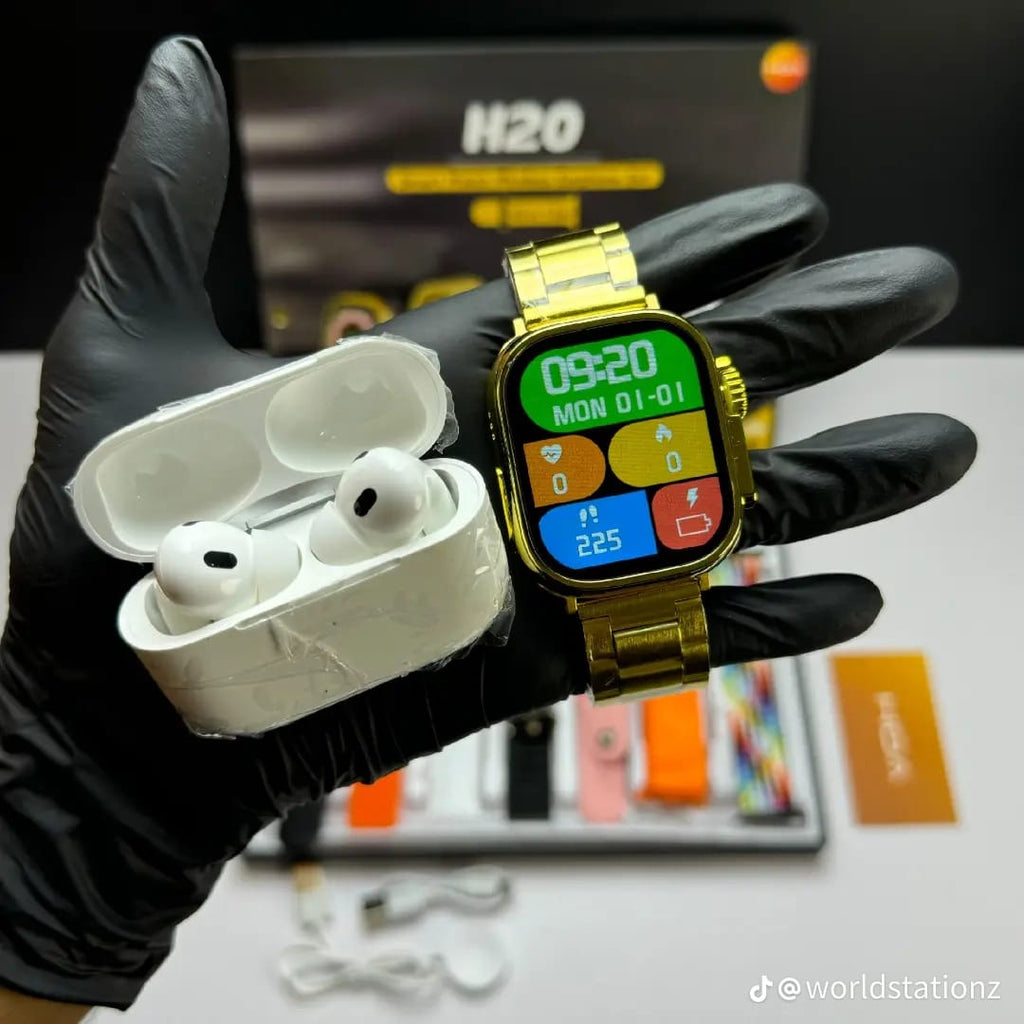 H 20 ULTRA GOLD SMART WATCH+AIRPODS
